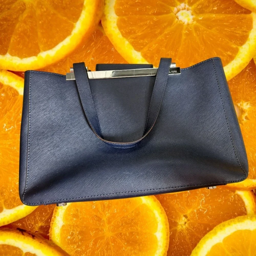 Michael Kors Satchel Top Handle Handbag Navy Blue Designer Purse